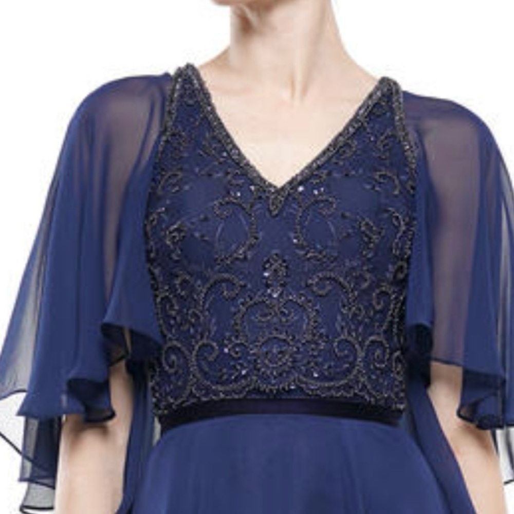 Marsoni Navy new with tags chiffon long formal dress size 8 with sequined top - Picture 2 of 10